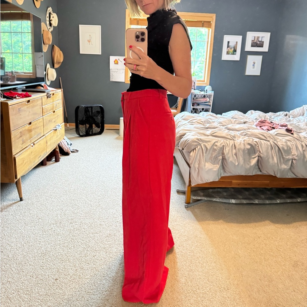 Anthropologie Vibrant Red Wide Leg Pants